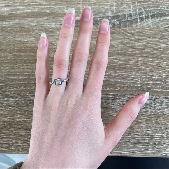 PANDORA Sparkling Halo Ring Square Cut Sterling Silver Cubic Zirconia Size 52 - Picture 7 of 7